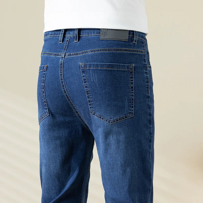 Summer Thin Mens Clothing Cowboys Slim Straight Jeans Men Denim Pants Casual Regular Fitness Men's Trousers Light Blue 2025 Y2K