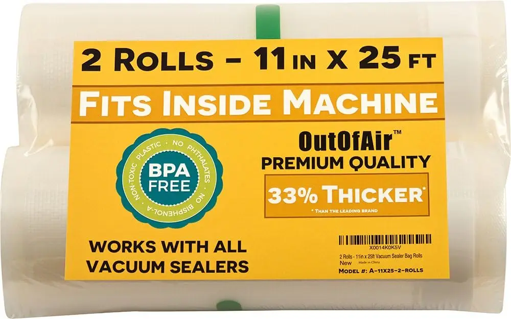 

11" x 25' Vacuum Sealer Rolls, 2-Pack (50 Feet Total), BPA-Free, Extra Thick for Sous Vide and Commercial Use