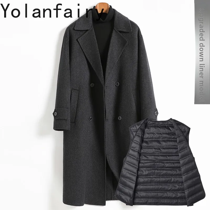 YOLANFAIRY High Quality Double-faced Wool Coat Men Fashion Trench Coats Long 100% Wool Jacket for Man Warm Streetwear manteaux