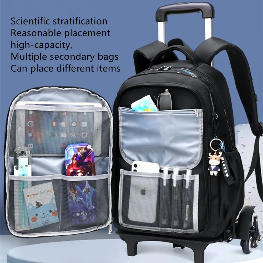 Laptop PC Backpack Schoolbag 3-6 Grade Boy Girls School Bag In Pupils Trolley Case Travel Luggage Pack Student Removable Handbag