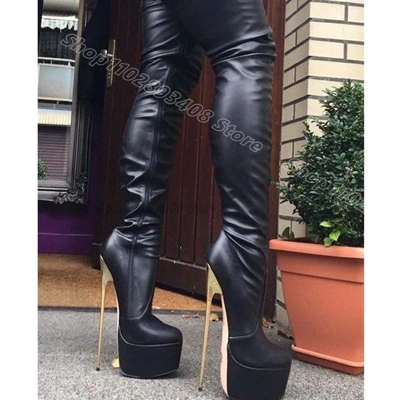 Black Metal Heels Over Knee Boots Platform Stiletto Side Zipper British Style Party Women Over Knee Boots Zapatos Para Mujere