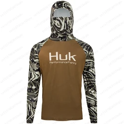 HUK Fishing Shirts Mask Neck Hoodie Clothing Men Long Sleeve Fishing Clothes UV Protection Anti Mosquito Fishing Jersey