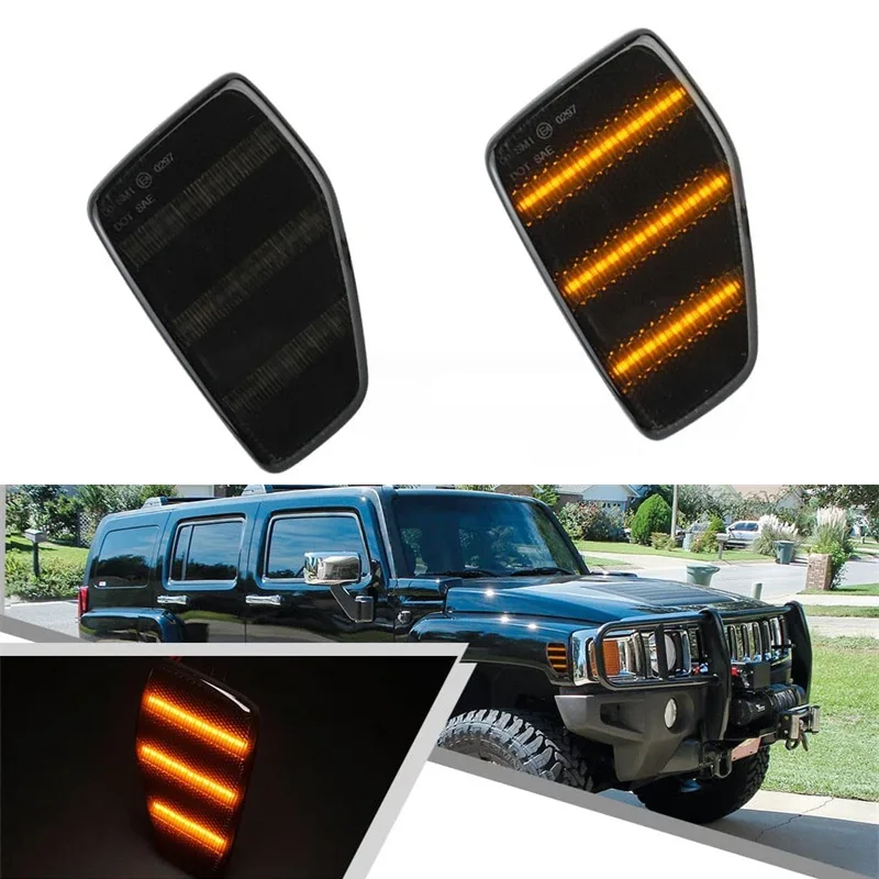 2X Smoked Dynamic LED Front Fender Side Marker Lights for Hummer H3 2006-2010  H3T 2009-2010