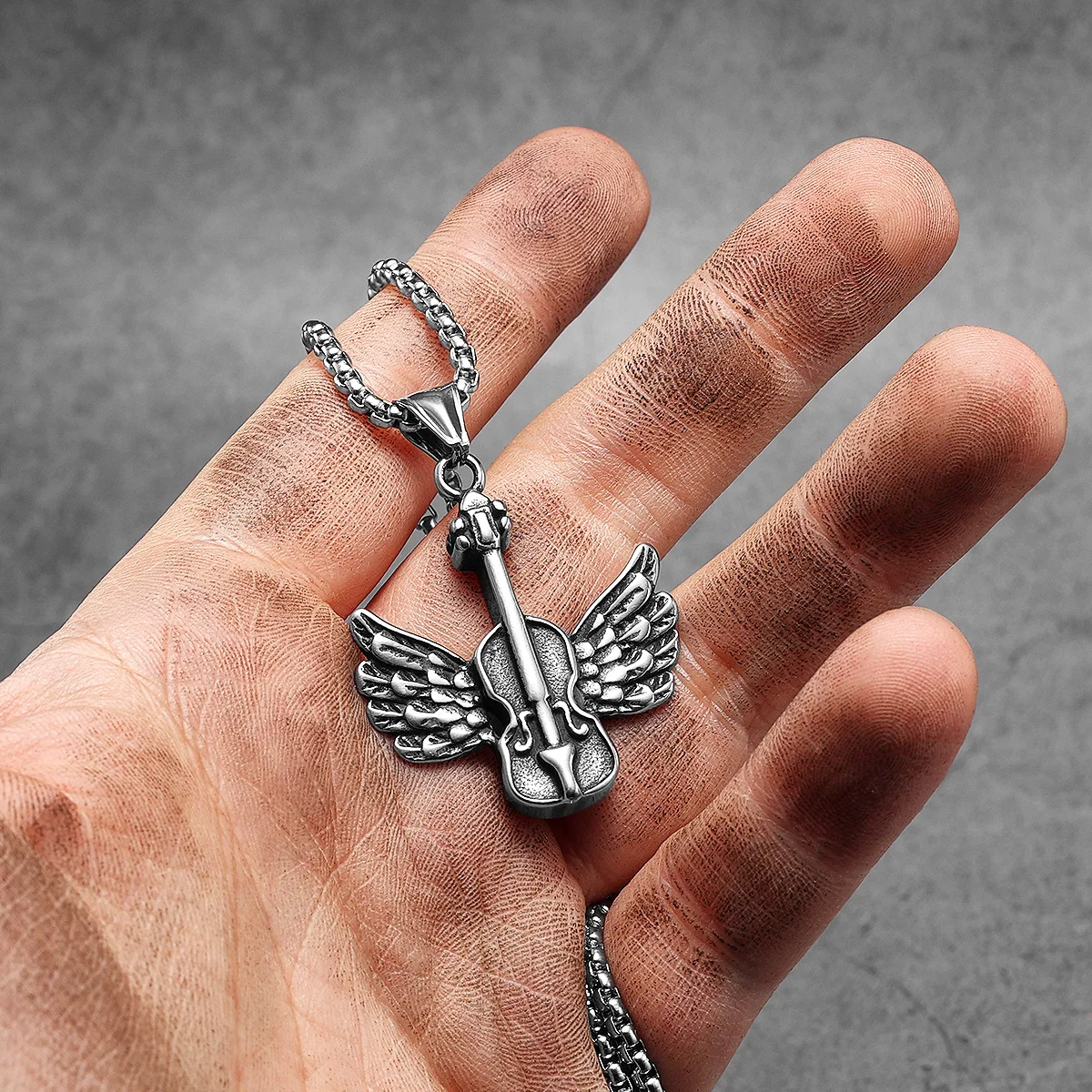 الملاك الجناح الكمان الفولاذ المقاوم للصدأ الرجال القلائد سلسلة بدلاية فاسق للنساء موضة جديدة في المجوهرات هدايا بالجملة دروب شيبينغ