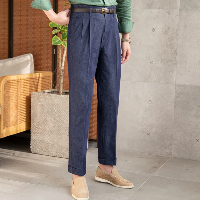 

High Waist Trousers Pant For Man OfficeTrouser Business Casual Pant British Social Club Outfits Pantalones Hombre Excluding Belt