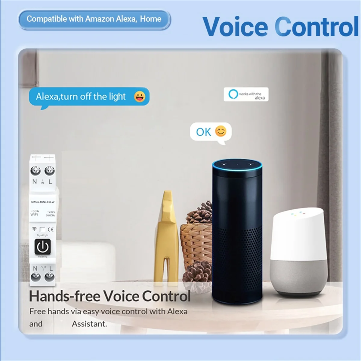 ABXHA Tuya WIFI スマートサーキットブレーカー 1P+N 1A-63A 調整可能な DIN レール、メーター付き スマートライフ Alexa ホームと連携