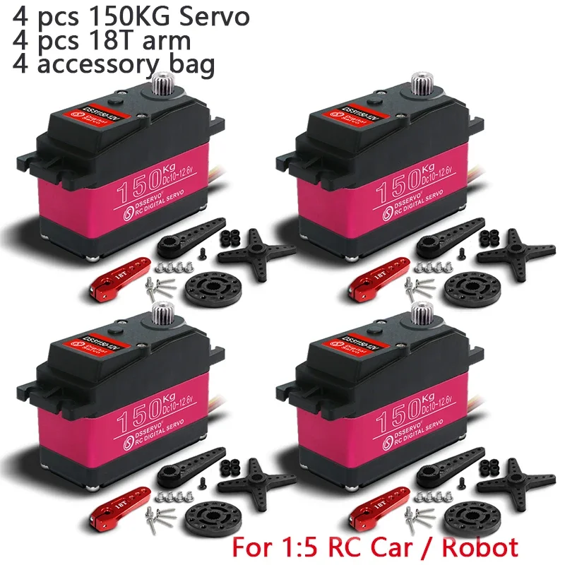 4PCS Dsservo DS51150 12V 150KG Digital Servo Metal Gear Waterproof 18T Arm for Robot 1/5 1/6 Baja RC Car Drift/Crawler/Buggy