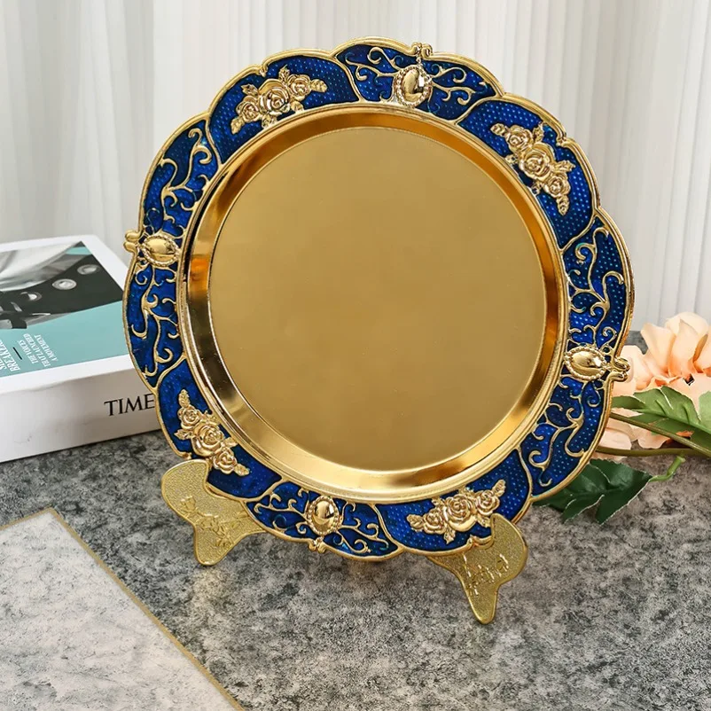 European-style golden round fruit plate, home living room fruit plate, hotel light luxury decorative plate, ornament trophy tray