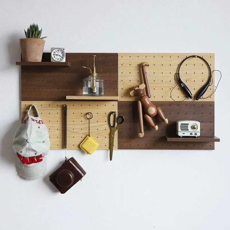 

Sturdy Peg Board for Walls Modular Grid Organizer, DIY Storage and Display Panels with Shelves and Brass Hooks(Brown)