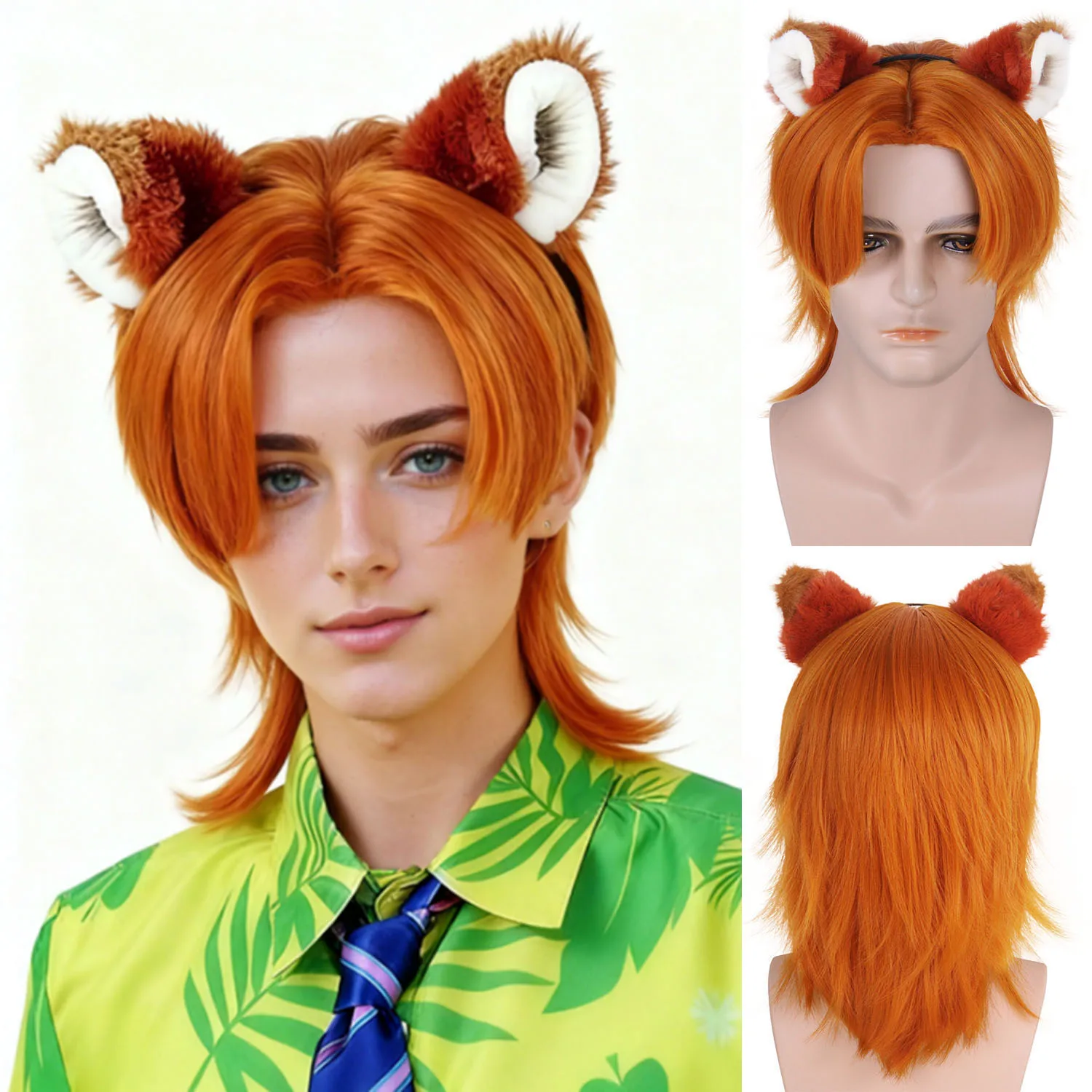 

Синтетические волосы, 16 дюймов, длина плеч, мультяшный фильм, Ник, оранжевый парик с повязкой на голову с лисьими ушками, парик для косплея для мужчин, костюм на Хэллоуин