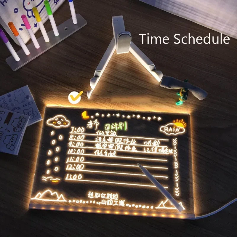 

Diy Graffit Led Note Board With Night Light Colorful 7 Pens Acrylic Message Board Children‘s Drawing Board Kids Birthday Gift