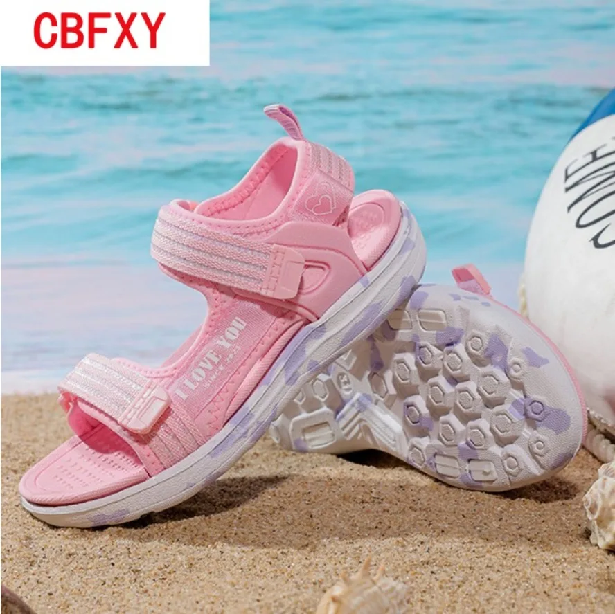 

2026 Summer Beach Water Children Sandals Fashion Shoes Lightweight Non-slip Soft Bottom Shading Girls Comfortable Shoes