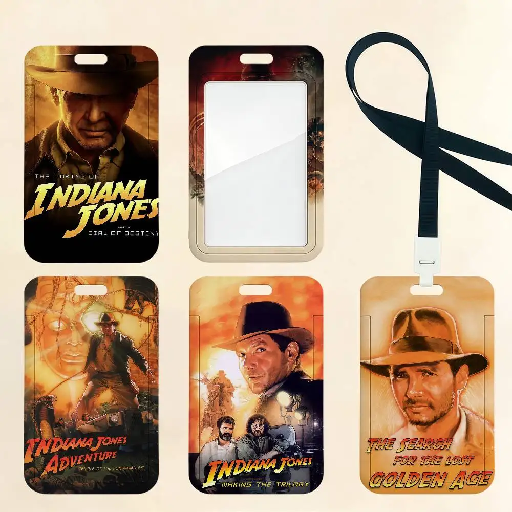 I-IndianaS Movie J-JonesS Kartenhalter Kartenetui Bus U-Bahn Arbeitsausweis Studenten-Lanyard Halsbänder Ausweishalter Türkartenhalter