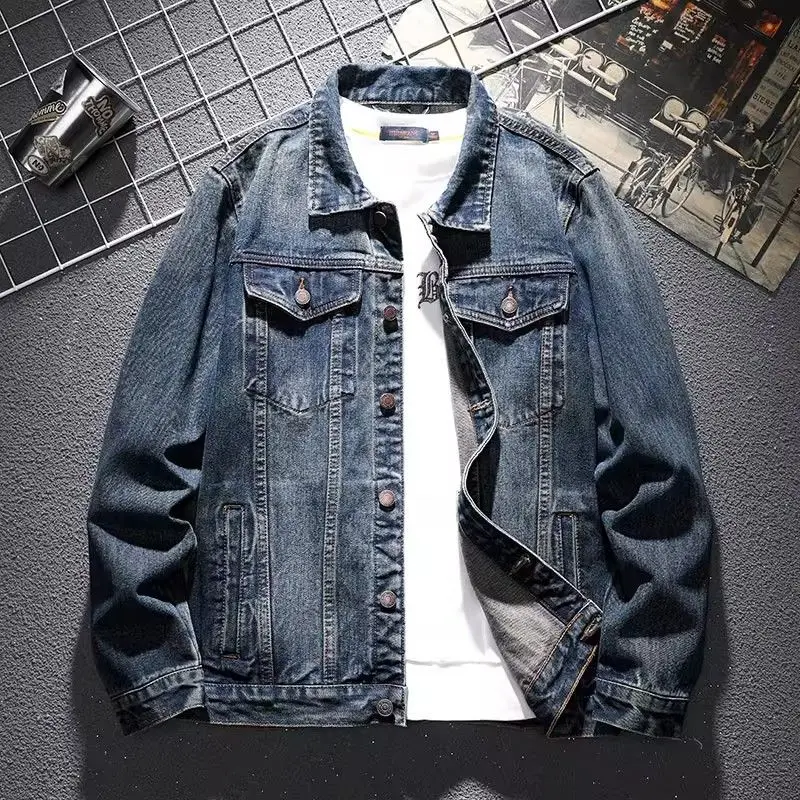 

Retro Embroidered Denim Jaet Men's Casual Versatile Outerwear Spring Autumn Street Sle Stand Fit Youth ular Polyest...