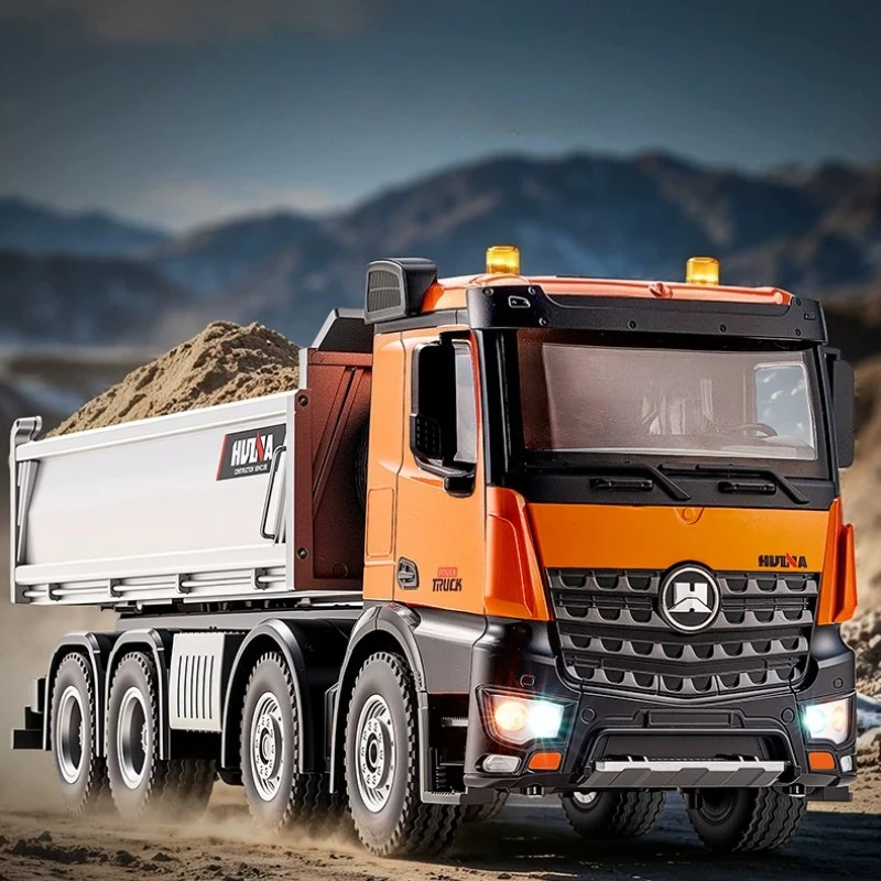 Huina 536PRO RC Dump Truck Model 1/14 Large 13-Channel Die-Made Heavy-Duty Eight-Wheel Toy Simulation Engineering Dump Truck