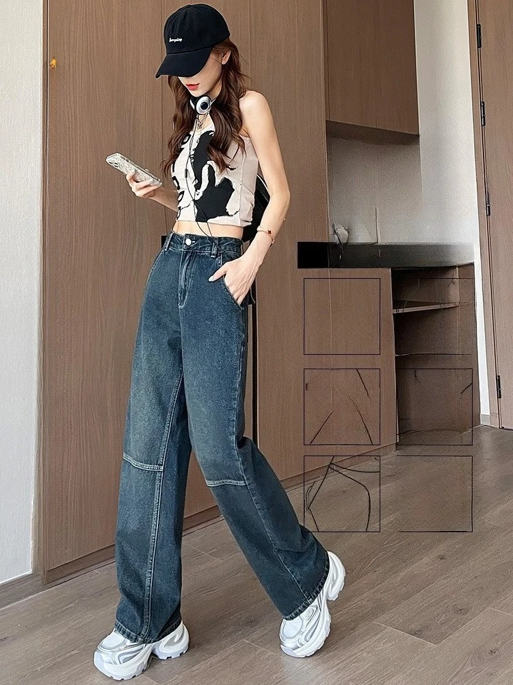 

Брюки-карго в стиле ретро, осень-зима 2025 года, новые женские свободные уличные модные персонализированные джинсовые широкие брюки