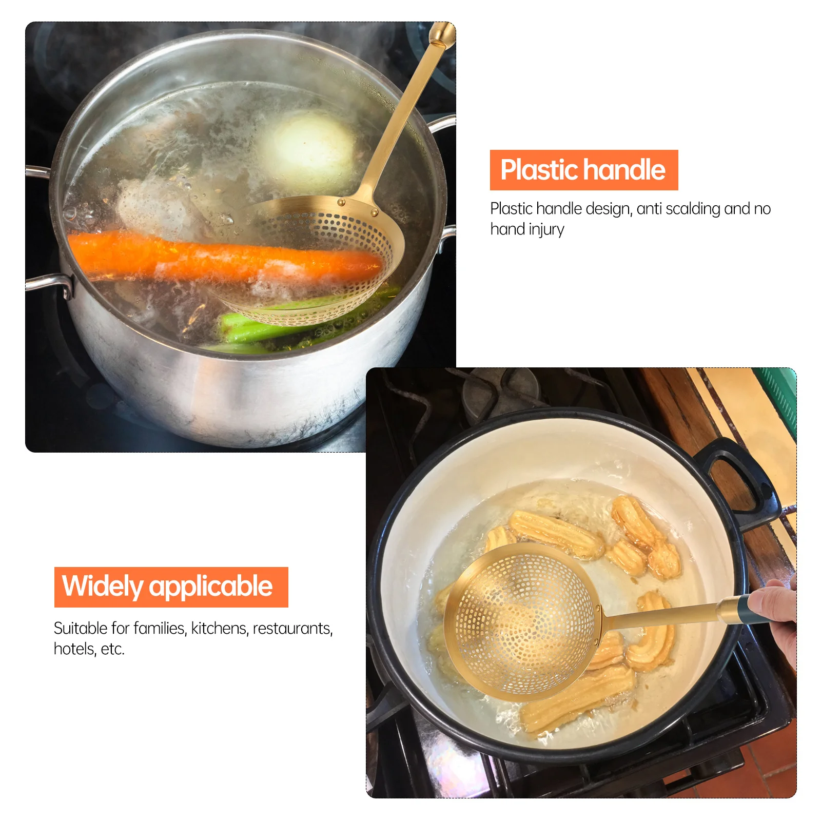 

1Pcs Stainless Steel Skimmer Spoon High Quality Long Handle Kitchen Cooking Frying Strainer Ideal for Oil Separation Chips