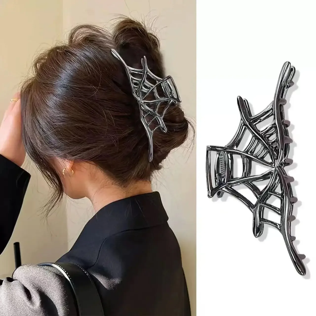 Halloween Hairpin Metal Spider Web Hair Claws Clamp Back of Head Disk Hair Clip Personality Headwear Hair Accessory