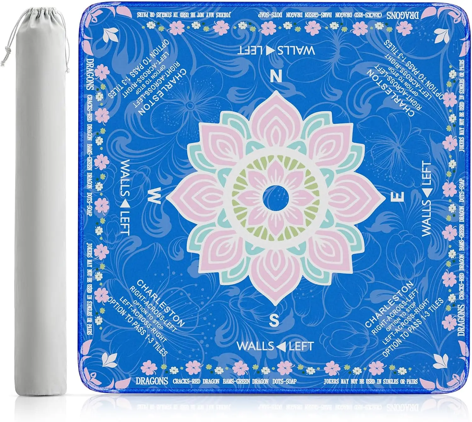 Cool Blue 80cm Mahjong Game Mat Anti‑Slip Noise‑Reducing Mahjong Table Cover Poker Dominoes Board Game Tile Game with Carry Bag