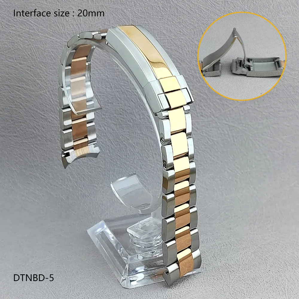 عرض النطاق الترددي 20 مللي متر VK63 سوار ساعة ذهبي وردي سوار من الفولاذ المقاوم للصدأ مع مشبك أمان لساعة الباندا من نوع كرونوغراف reloj