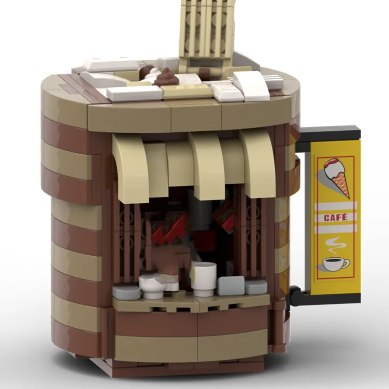 Moc Building Bricks Coffee Booth Model Building Technology Modular City Street View Model Blocks Construstion Toy Holiday Gifts