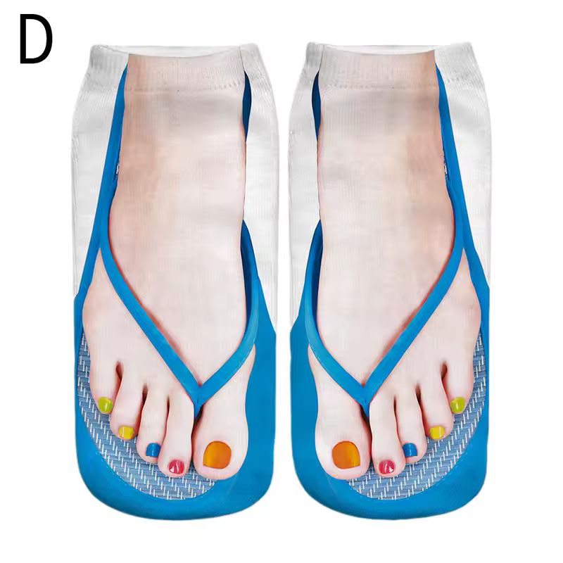 1 Pair 3D Printing Pattern Flip Flop Socks Funny Socks for Women Flip-flop Ankle Socks Low Cut Floor Socks Hosiery Novelty Gifts - Image 9