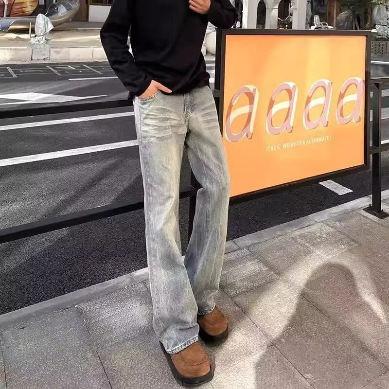 جينز صغير الطراز للرجال في الربيع والخريف، سراويل أمريكية عصرية عالية الشارع، سراويل ضيقة ذات قصة ضيقة مستقيمة الساق