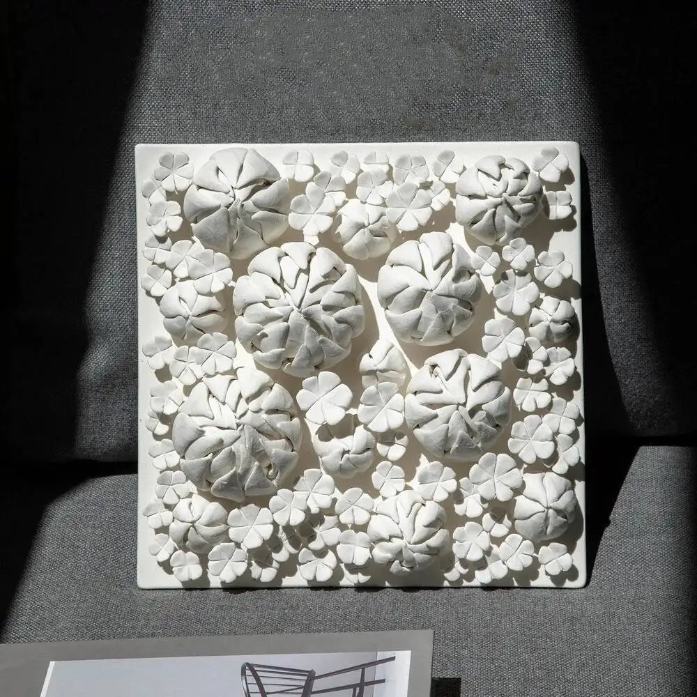 Creative Handmade Porcelain Panel Painting Embossed Bud Background Wall Decoration Accessories Craft Painting Pendant