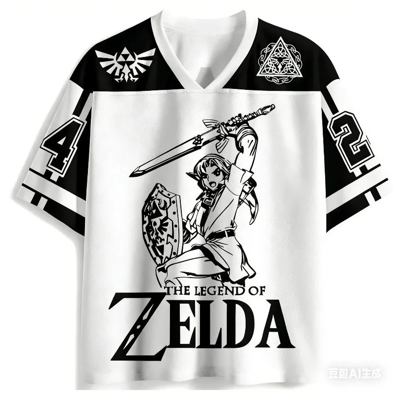 The Legend of Zelda Tears of The Kingdom Jersey T-shirt 3D Print Link Zelda Streetwear V-Neck Mesh Short Sleeve Unisex Top view 5