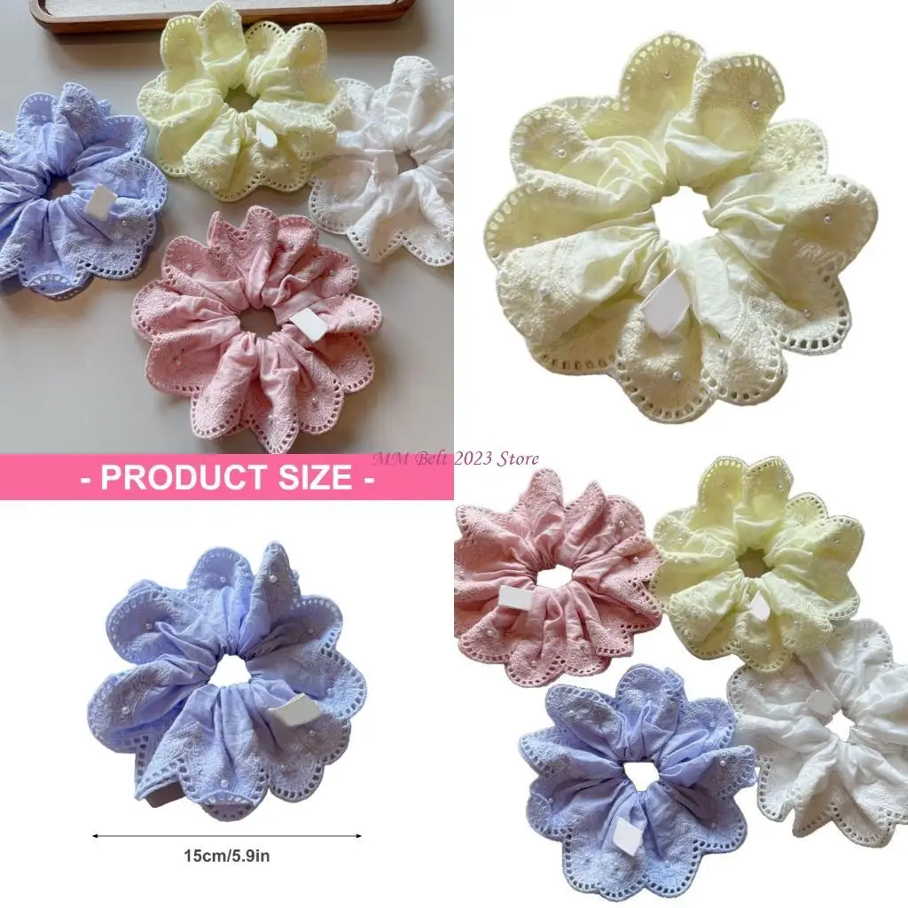 

49ME Creative Hair Accessory Hair Tie with Imitation Pearls Detail and Pleated Design Ponytail Holder Hair Decorations
