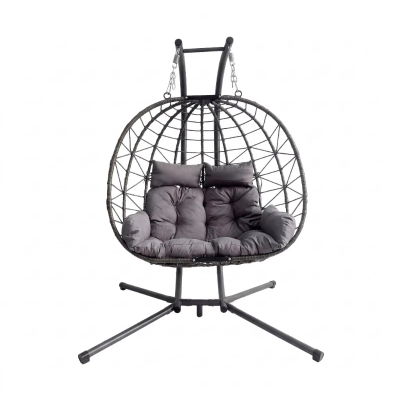 Double Hanging Egg Chair with Bracket Modern, Waterproof Cushion Terrace Hammock Swing Double Sofa Suitable for Outdoor Use