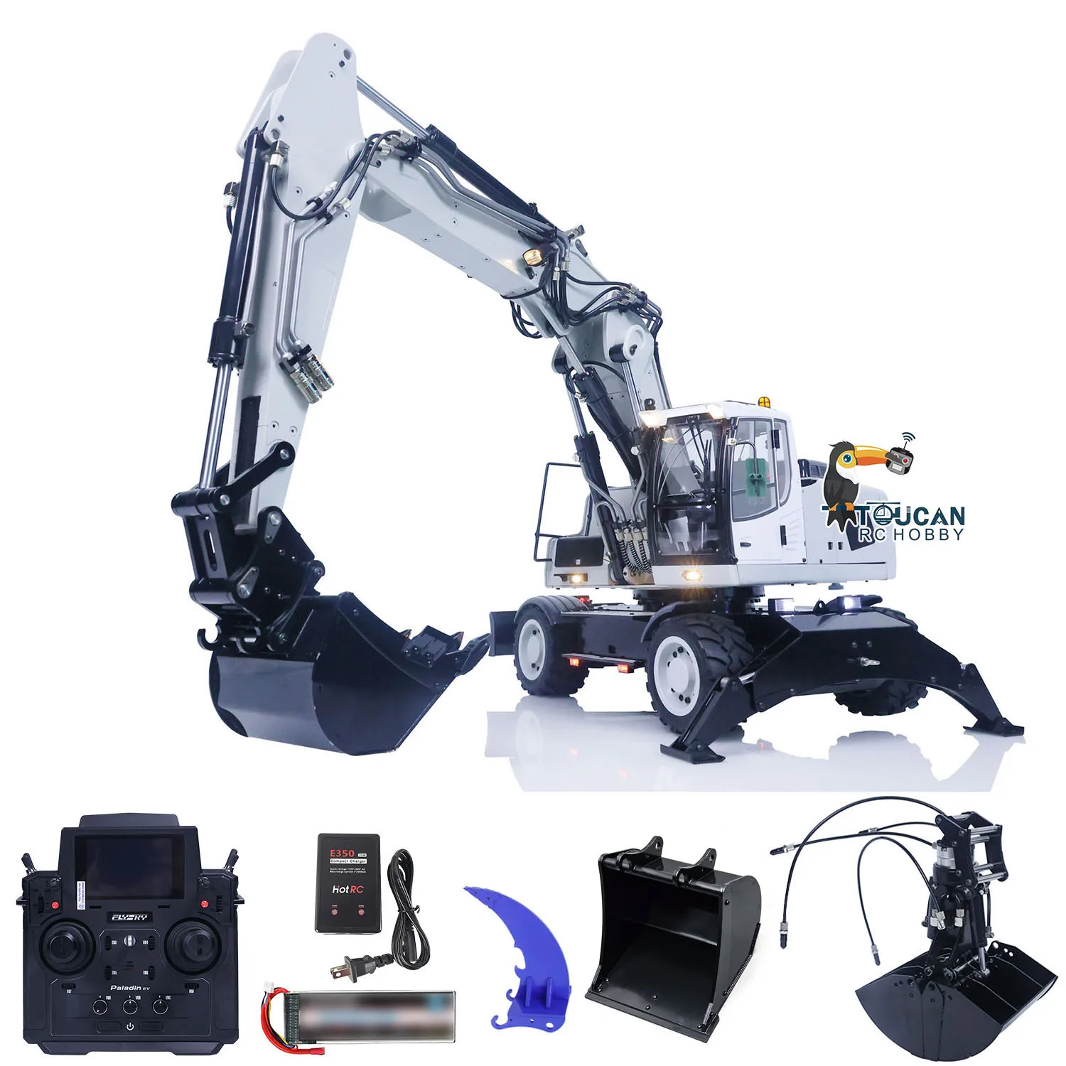 Toys for Boys R946 1/14 Hydraulic Remote Control Excavator Wheeled Digger Clamshell Bucket Ripper PL18EV Sounds TOUCAN Model