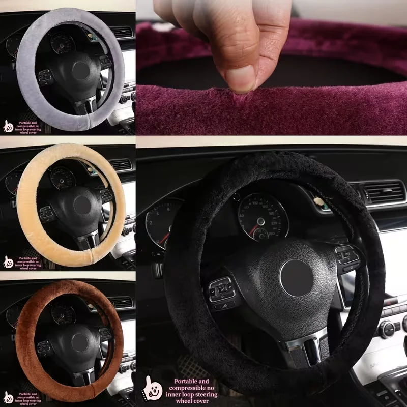 

1pc Plush Car Steering Wheel Cover Suitable For 38cm/15-Inch Vehicle Interiors Durable Filling Comfortable Winter Accessory