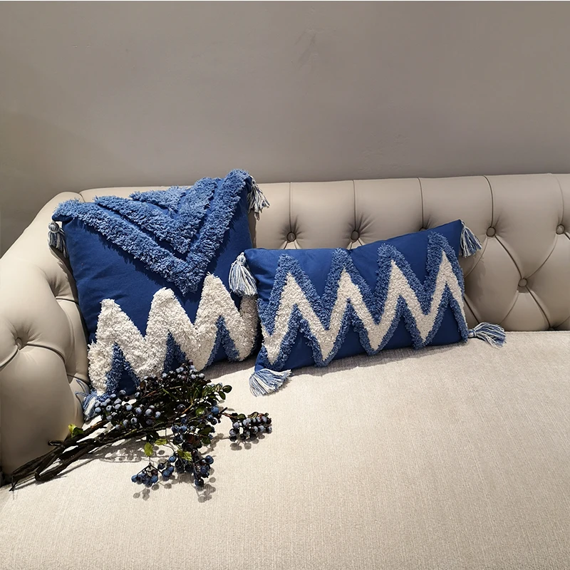 American Tassel Embroidered Cotton Pillowcase Mediterranean Style Home Sofa Sample Room Full Cotton Waist Pillow Cover