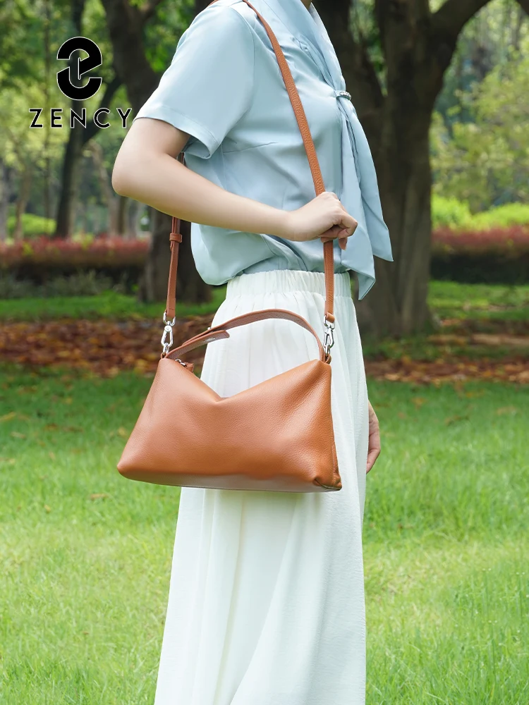 Zency Genuine Leather Tophandle Bag Fashion Hobo Bag Women Shoulder Handbag Crossbody Designer Elegant White Satchel Retro Brown