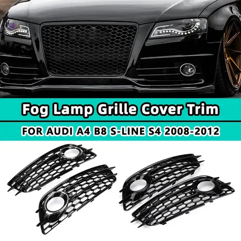 2X Front Bumper Fog Light Lamp Grille Grill Cover Mesh For Audi A4 B8 S-Line S4 2008-2012 HONEYCOMB Grille 8K0807681C 8K0807682C