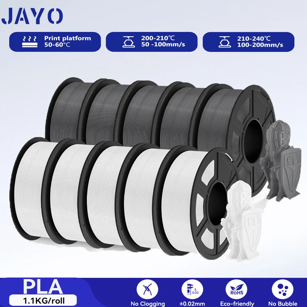 JAYO PLA filamen 1.75mm +/-0.02mm PLA 3d Printer filamen 1.1KG untuk Bambu FDM 3D Printer rapi luka 3D bahan cetak