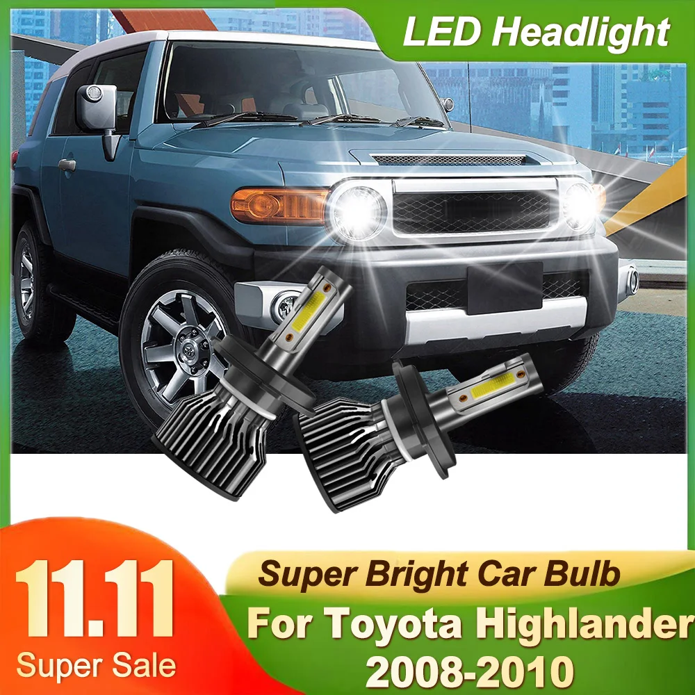 

2X Автомобильная светодиодная фара 6000K Белая H4 Фара дальнего ближнего света 30000LM 300W Для Toyota Highlander 2008-2010 Автомобильный свет Plug and Play