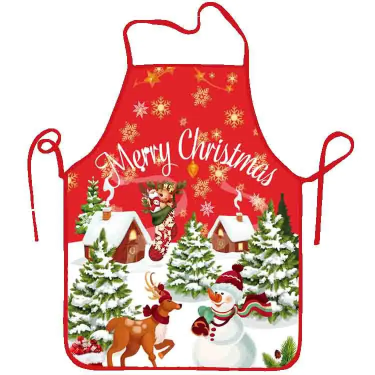 Christmas Apron 80*60cm - Santa Claus Snowman Elk Snowflake Color Printing Pattern, Household Xmas New Year Cartoon Decoration