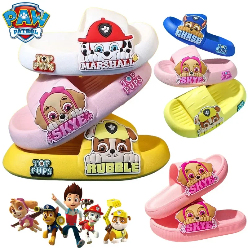 الكرتون باو باترول النعال للبنين بنات مطاردة الحمام بركة النعال عدم الانزلاق سميكة الوجه يتخبط Kawaii سكاي الأحذية الهدايا #1