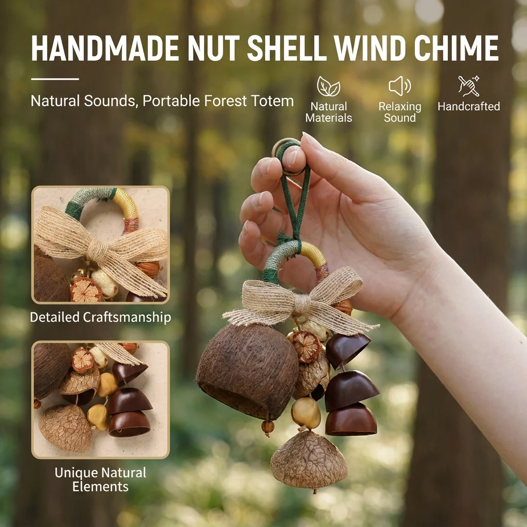 New Chinese-style Natural Fruit Shell Bag Charm Hanginghand-woven Wind Chime Sound Healing Bell Plant Fruit Seed Hanging Pendant