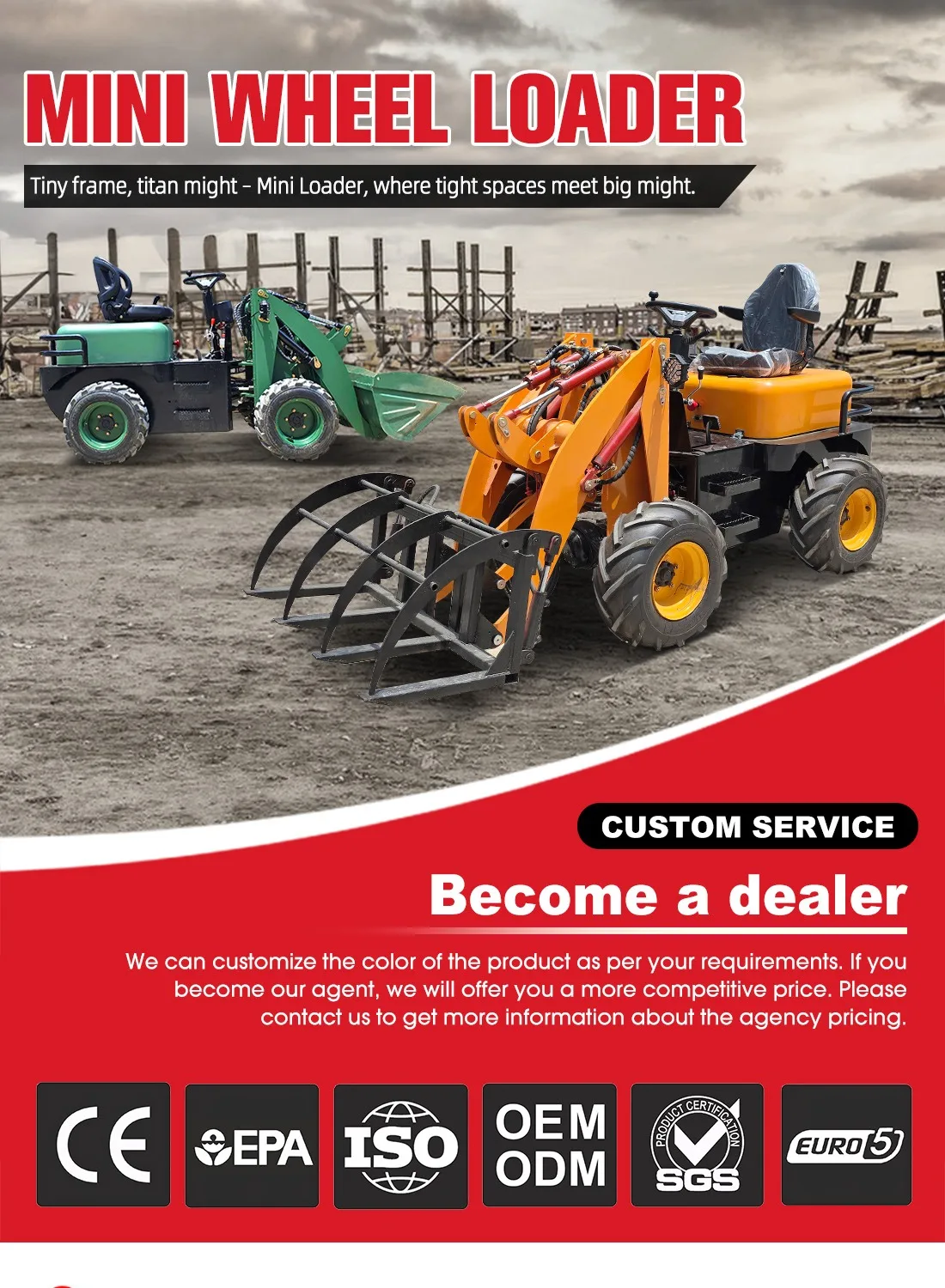 Grace 2-Tonnen-Minilader im Sonderangebot mit kostenlosem Versand, Schwerlast-Kompaktradlader für Bau- und Landwirtschaftstransporte – Detail 2