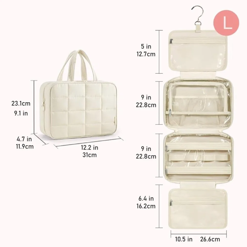 Cloth Cosmetic Handbag Zipper Closure Handle Portable Makeup Pouch Multipocket Large Capacity Women Cosmetic Bag