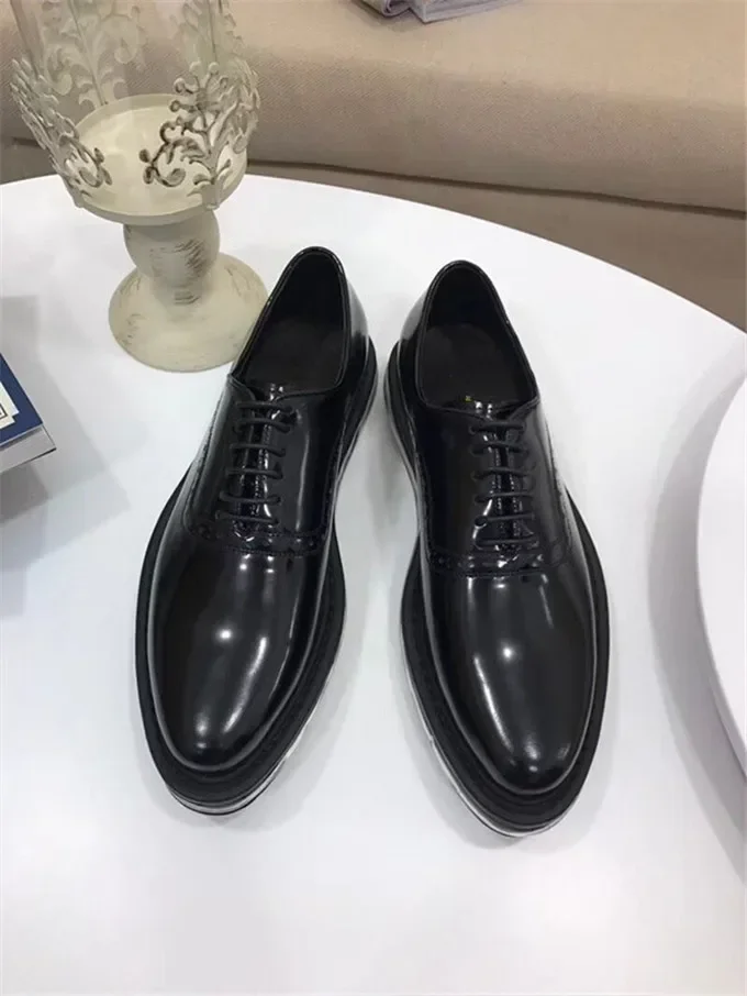 

New Genuine Cowhide Open Bead Air Cushion Thick Bottom Increases The Tide of Business Casual Leather Shoes for Men