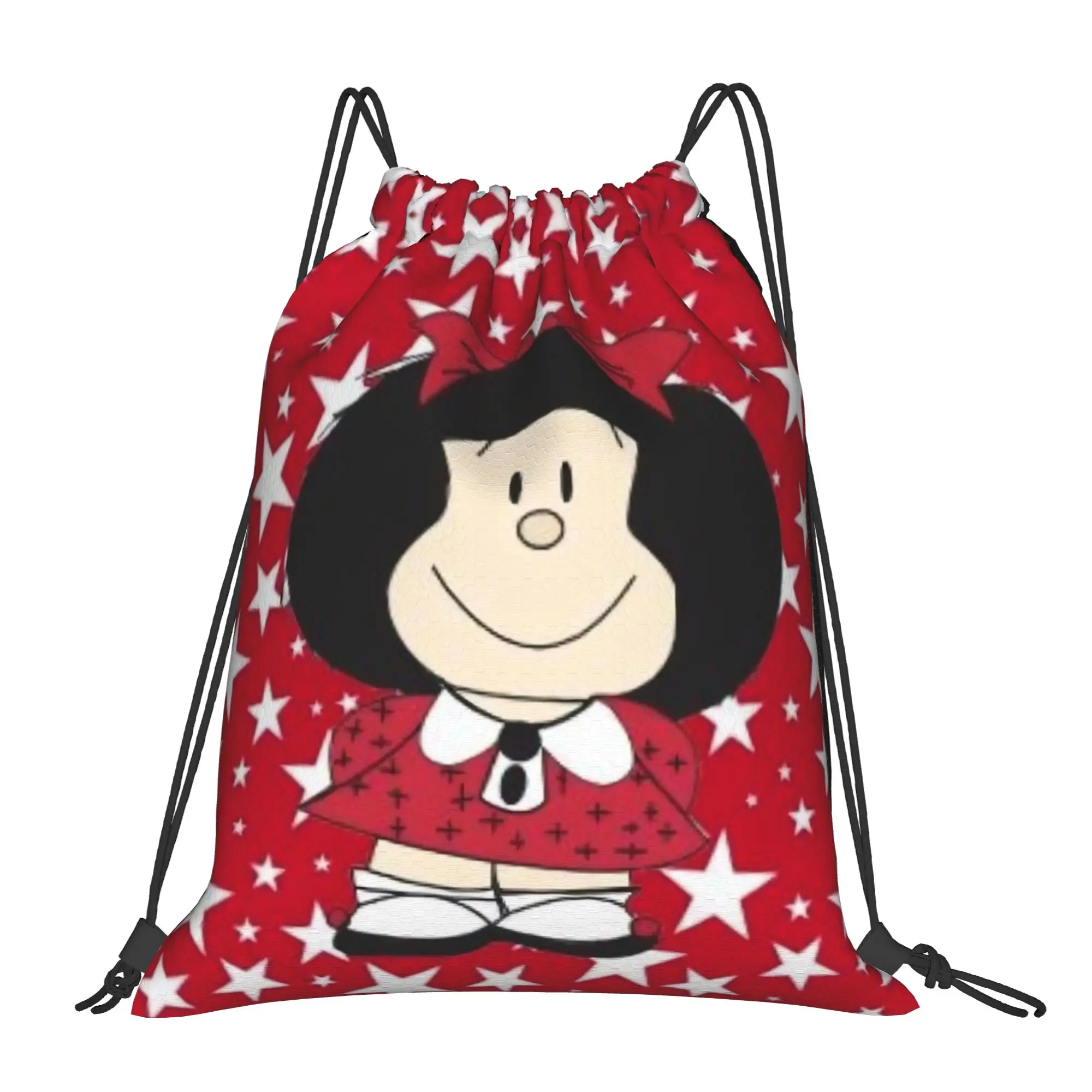 Mafaldas Red Stars Drawstring Backpack Sports Gym Bag Water Resistant  String Sackpack for Yoga 36cm (W) x 43cm (H)