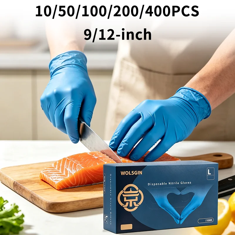 Disposable Pure Nitrile Gloves, 9/12-Inch Extended, Durable Blue Household Gloves Suitable for Daily Cleaning and Food Handling