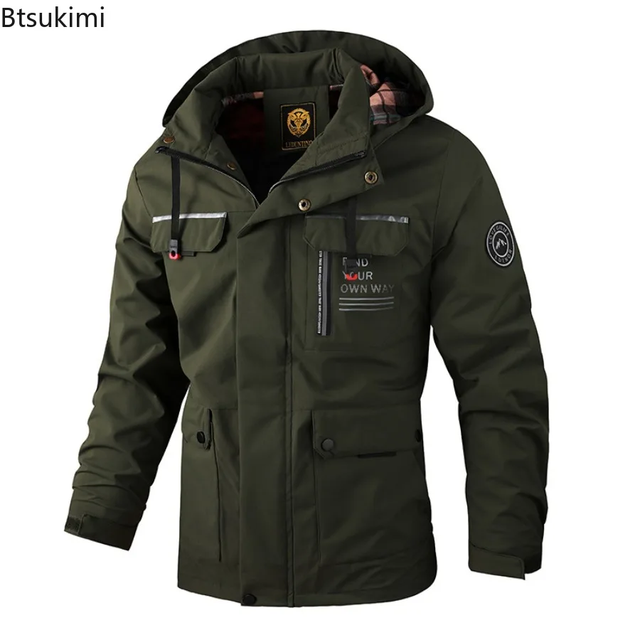Men's Winter Hooded Parker Windproof Jacket Removable Hood Multiple Embroidered Badges Thick Warm Lined Outdoor Casual Jacket