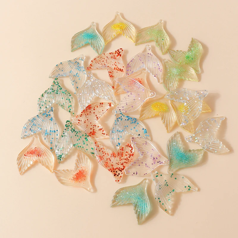

Leslie 10pcs Resin Lovely Glitter Colorful Mermaid Fish Tail Charm for Earring Necklace Summer Beach Jewelry Making Accessories