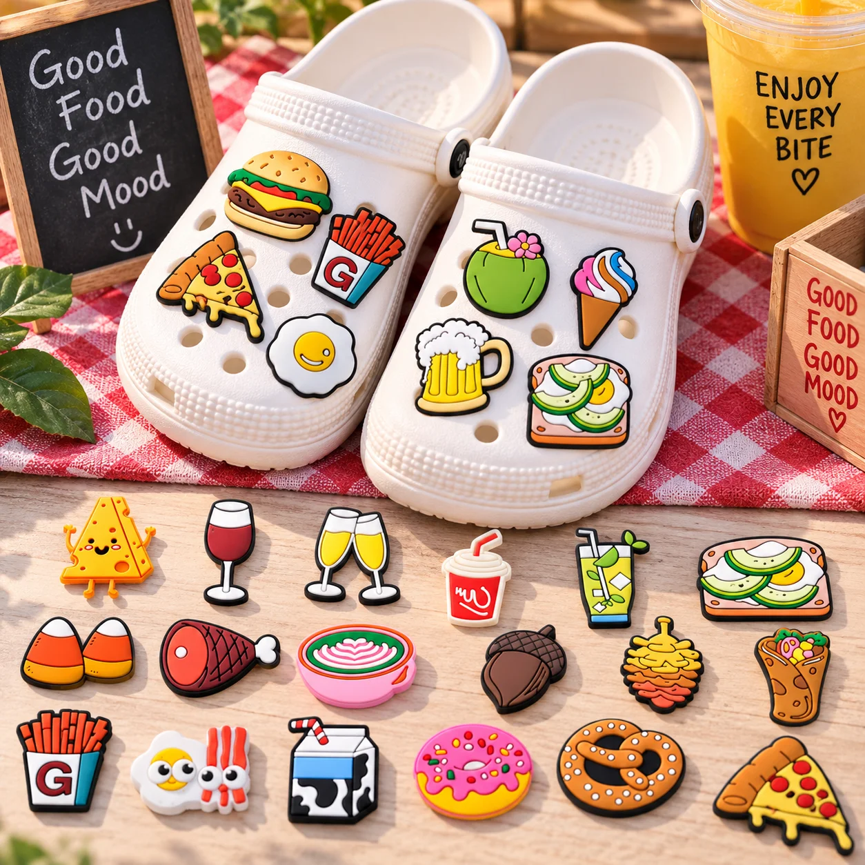 1/25PCS Cute Food Shoe Charms Set Burger Pizza Fries PVC Pins for Clogs Kawaii Snack Accessories Gift for Girls Teens Women Gift
