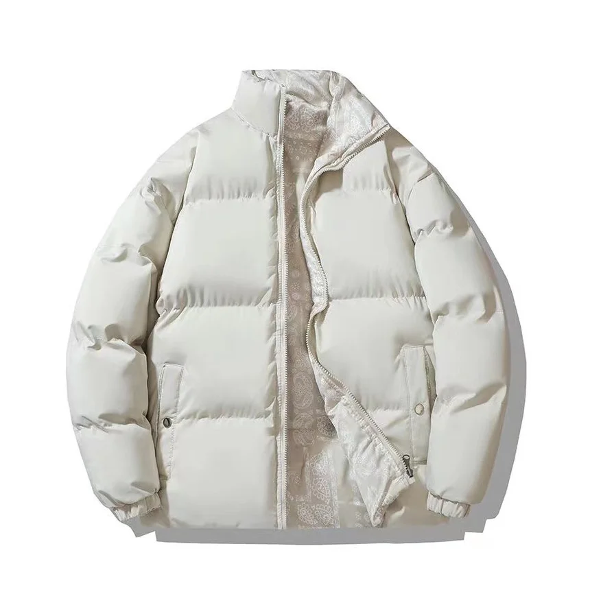 Double-Sided Wear Thickened Cotton Jacket for Men Women Stand Collar Warm Casual Loose Fit Winter Couple Windproof Bread Jacket